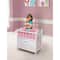 Badger Basket White Cabinet Doll Crib with Pink & White Chevron Bedding